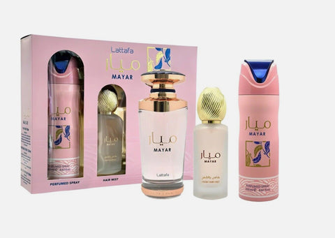 Lattafa Mayar 3pc Set: 3.4oz EDP Spray + 1.7oz Hair Mist + 6.7oz Body