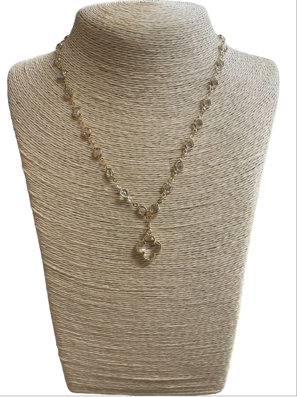 GOLD CLEAR CRYSTAL CLOVER SHORT NECKLACE