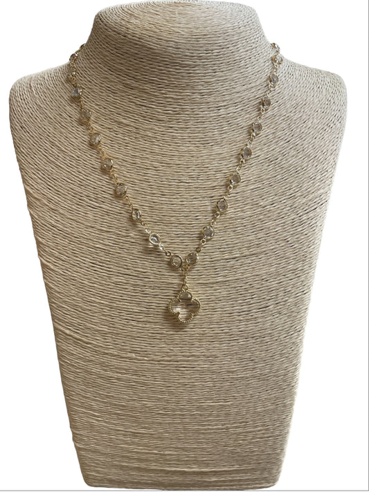 GOLD CLEAR CRYSTAL CLOVER SHORT NECKLACE