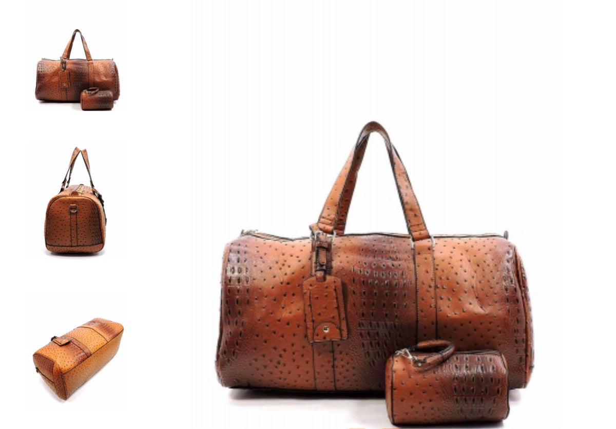 Ostrich Croc 2in1 Duffle & Makeup Pouch Set BROWN The Makeup
