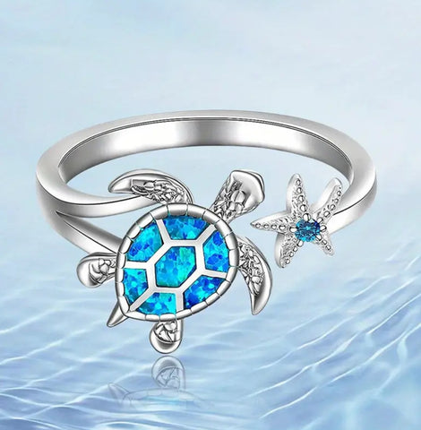 Sea Turtle With Starfish Ring,