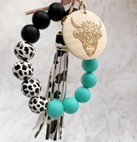 Cow Print Beaded Keychain