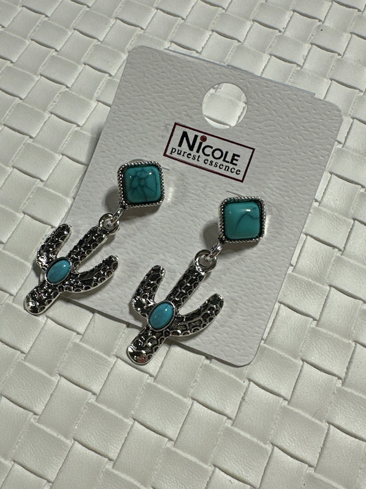 Cactus Earrings Blue