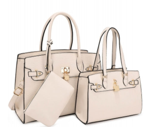 3in1 Plain Key Lock Design Tote Bag with Bag Set US-30067A