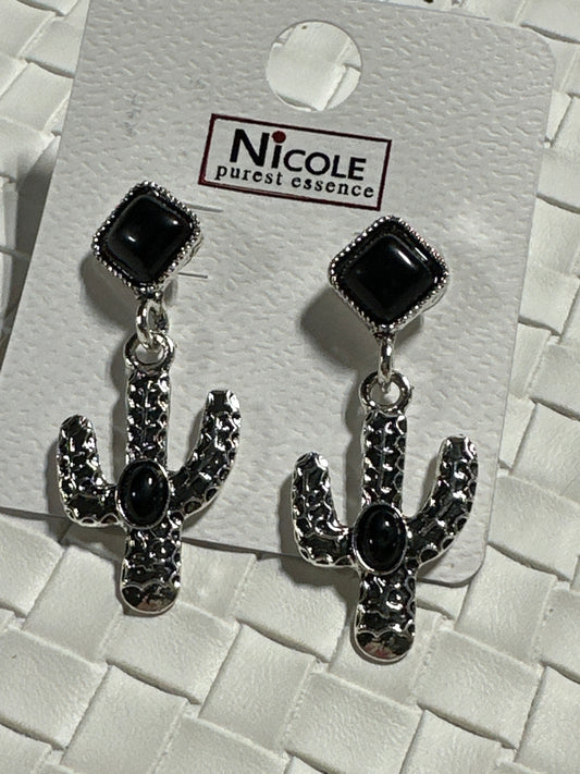 Cactus Earrings Black