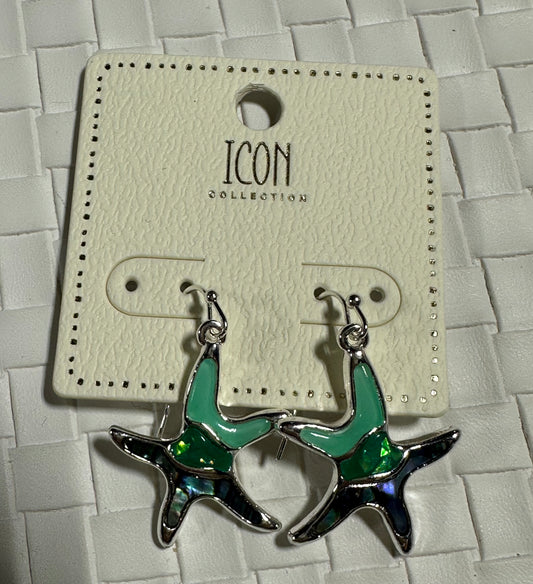 Green starfish earrings