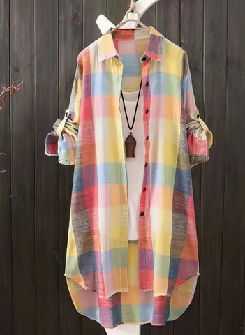 Multi-color Long Women's Plaid Shirt | Chic Blouse | Korean Style