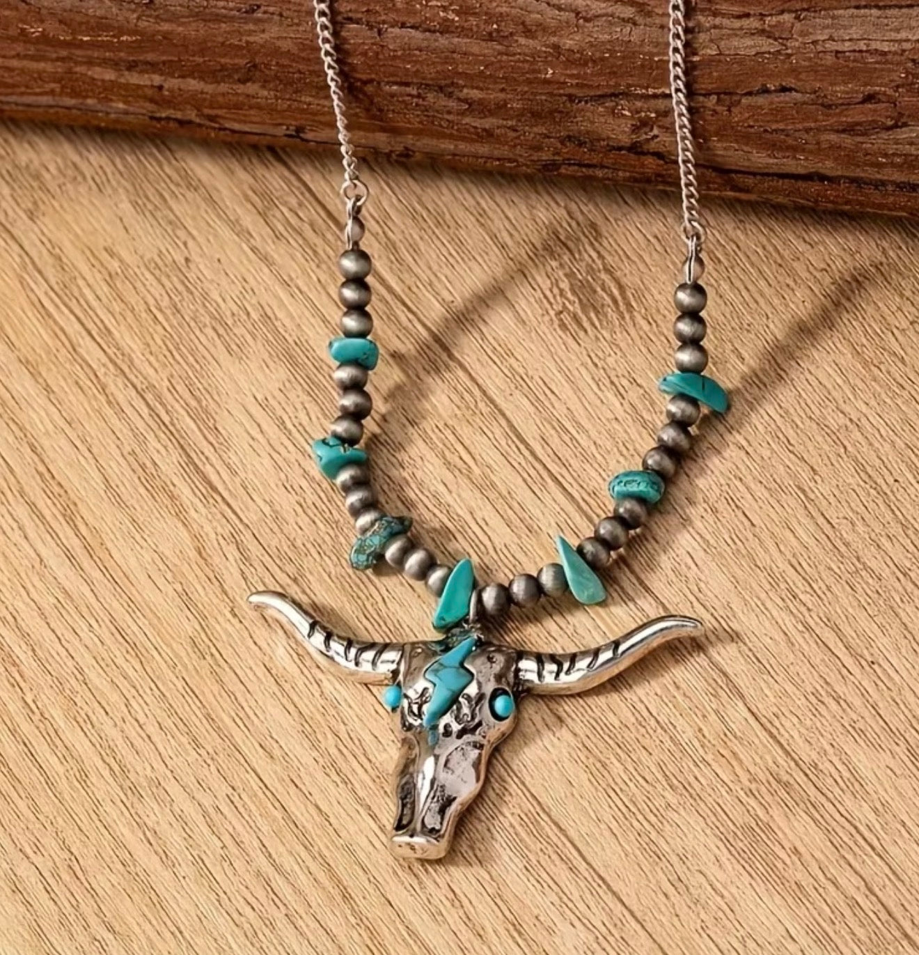 Bohemian Bull Head Turquoise Pendant Necklace