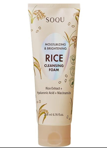 SOQU moisturizing and brightening rice cleansing foam.
