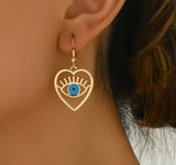 Heart-Shaped Blue Eye Earrings