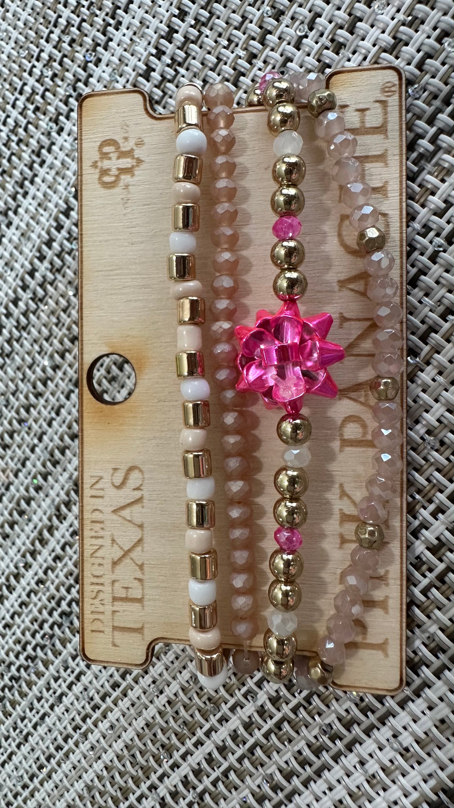 Pink Bow and Gold Stack (Austrian Crystals)