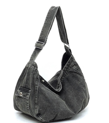 Washed Denim Shoulder Bag Hobo U8166