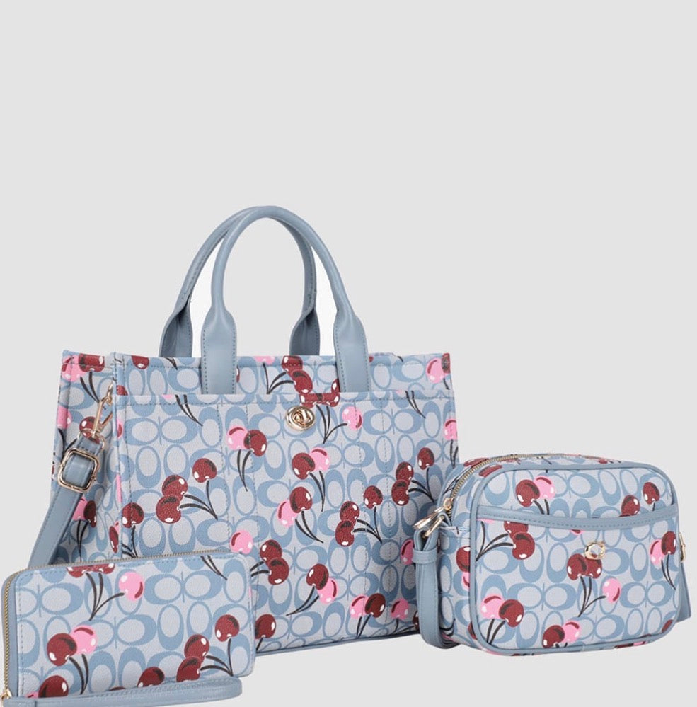 Cherry Pattern 3-in-1 Letter Print Shoulder Bag Set PZS-31799A