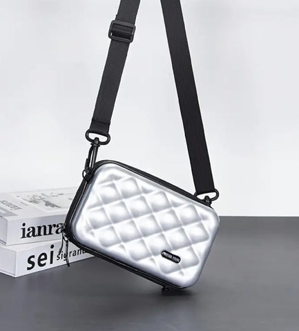 Silver Square Mini Suitcase Crossbody