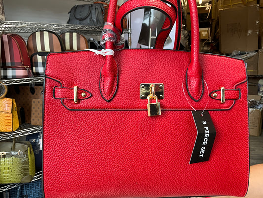3in1 Plain Key Lock Design Tote Bag with Bag Set US-30067A RED