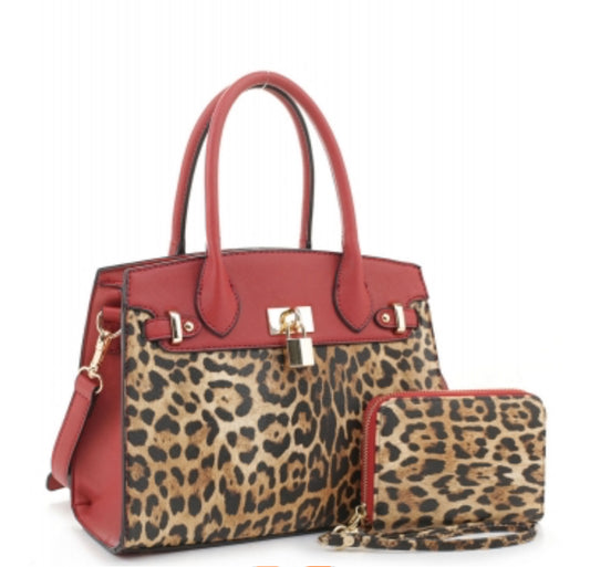 Leopard Padlock 2-in-1 Satchel Bag LM20093 RED