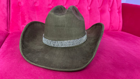 Olive Green and Rhinestone Hat