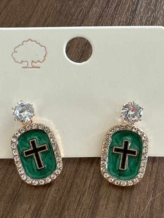 Black Cross with Green Earrings
