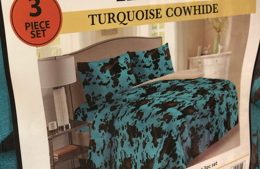 Turquoise Cowhide  3PC BEDSPREAD - Jumbo King