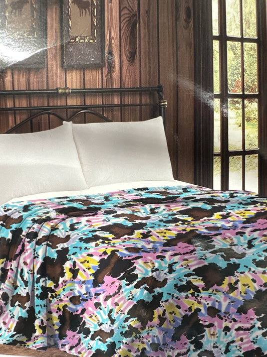 RAINBOW COWPRINT Twin MIA - HEAVY THROW BLANKET -TWIN