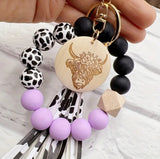 Cow Print Beaded Keychain