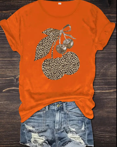 Leopard Cherry Shirt - ORANGE