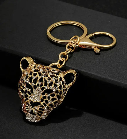 Golden Leopard Head Keychain