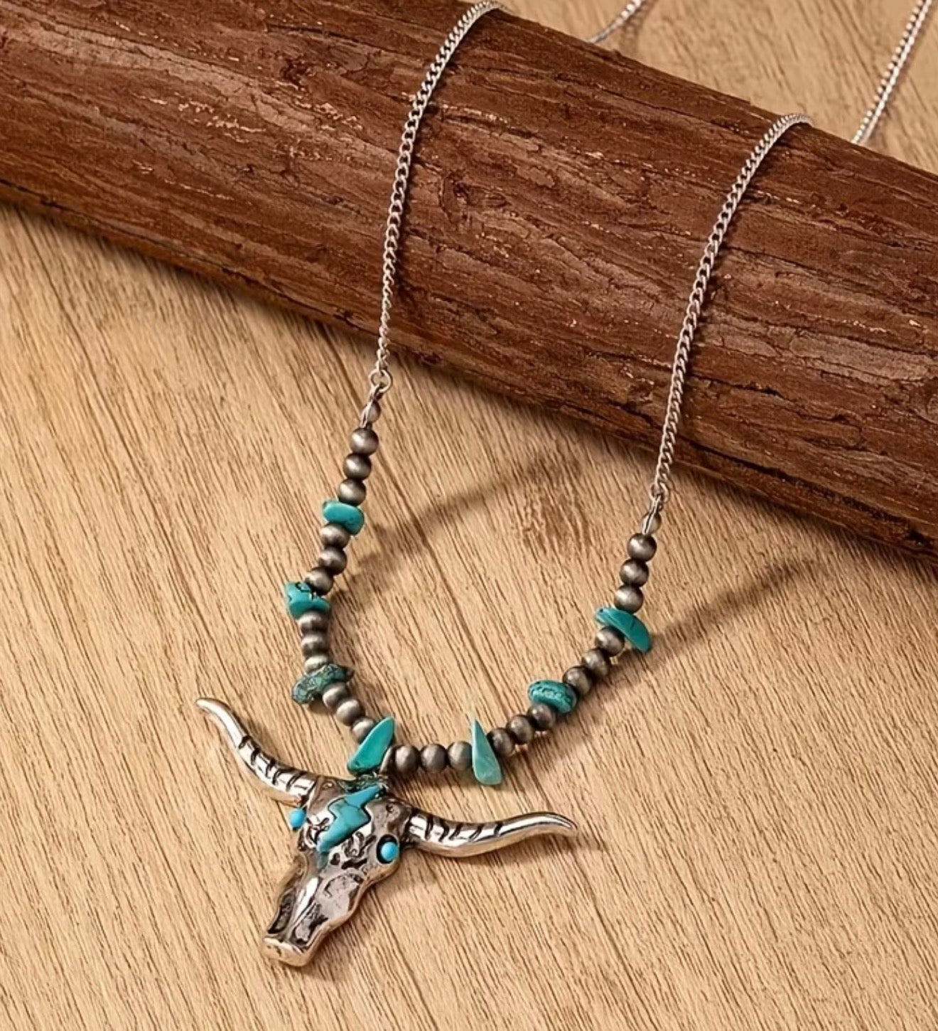 Bohemian Bull Head Turquoise Pendant Necklace