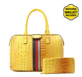Bumblebee Handbag + Wallet, Faux Leather Croc Striped