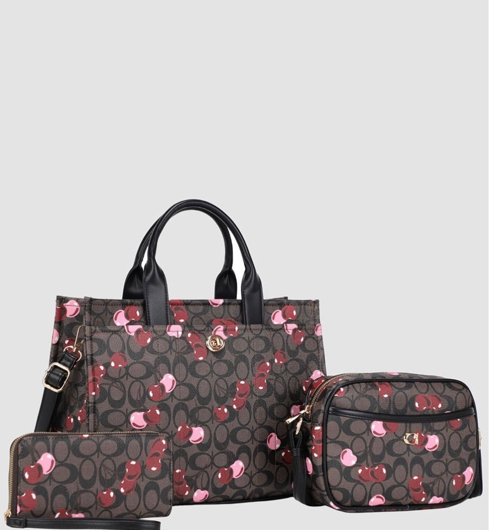 Cherry Pattern 3-in-1 Letter Print Shoulder Bag Set PZS-31799A