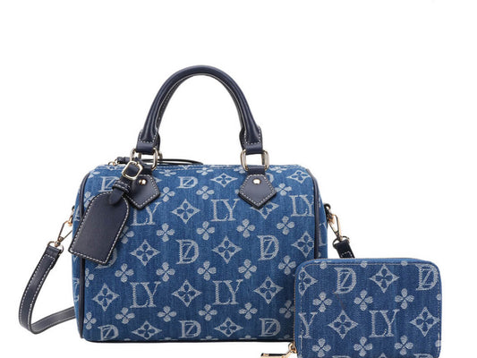 2in1 Printed Denim Shoulder Bag W Coin Purse Set DZ-1199A