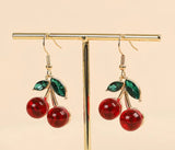 14K Golden Plated Red Cherry Drop Earrings