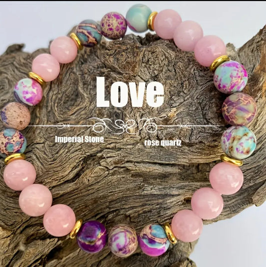 Colorful Love Charm Bracelet, Vibrant Stone And Rose Quartz Beads