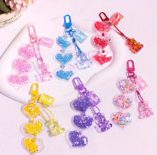 Heart Bear Candy Sequin Keychain