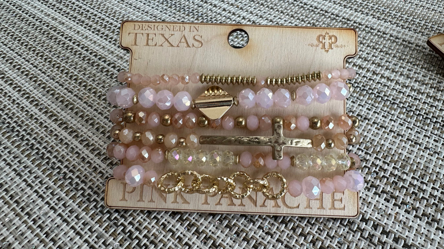 Pink with Gold Cross Stack (Austrian Crystals)