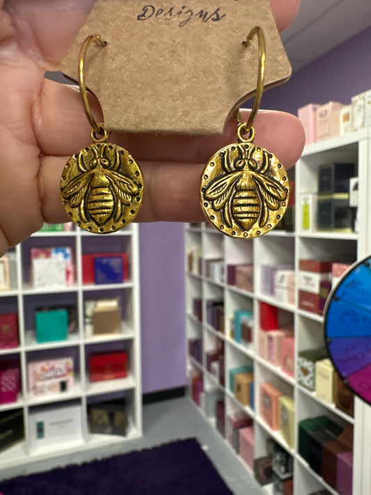 Gold bee earrings