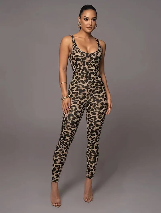 Ultra-Soft Leopard Print Athletic Jumpsuit - XL