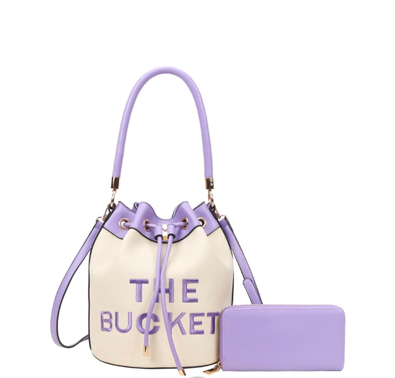 The Bucket Draw String Embroidery Hobo -Shoulder Bag with Wallet BL-9153W