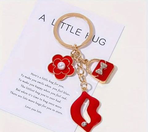 Red Lips Love Heart Keychain