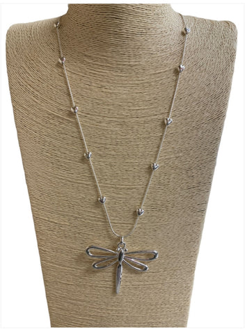 HEART DRAGONFLY SILVER NECKLACE