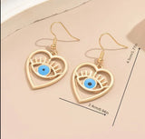 Heart-Shaped Blue Eye Earrings