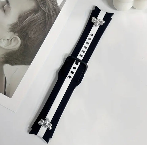 Chic Black & White Striped Silicone Watch Strap