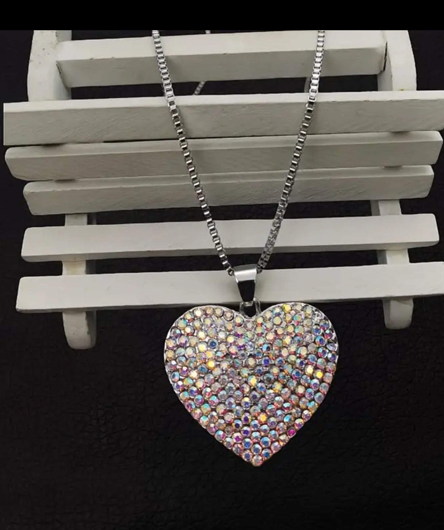Long Chain Elegant Rhinestone Heart Pendant Necklace