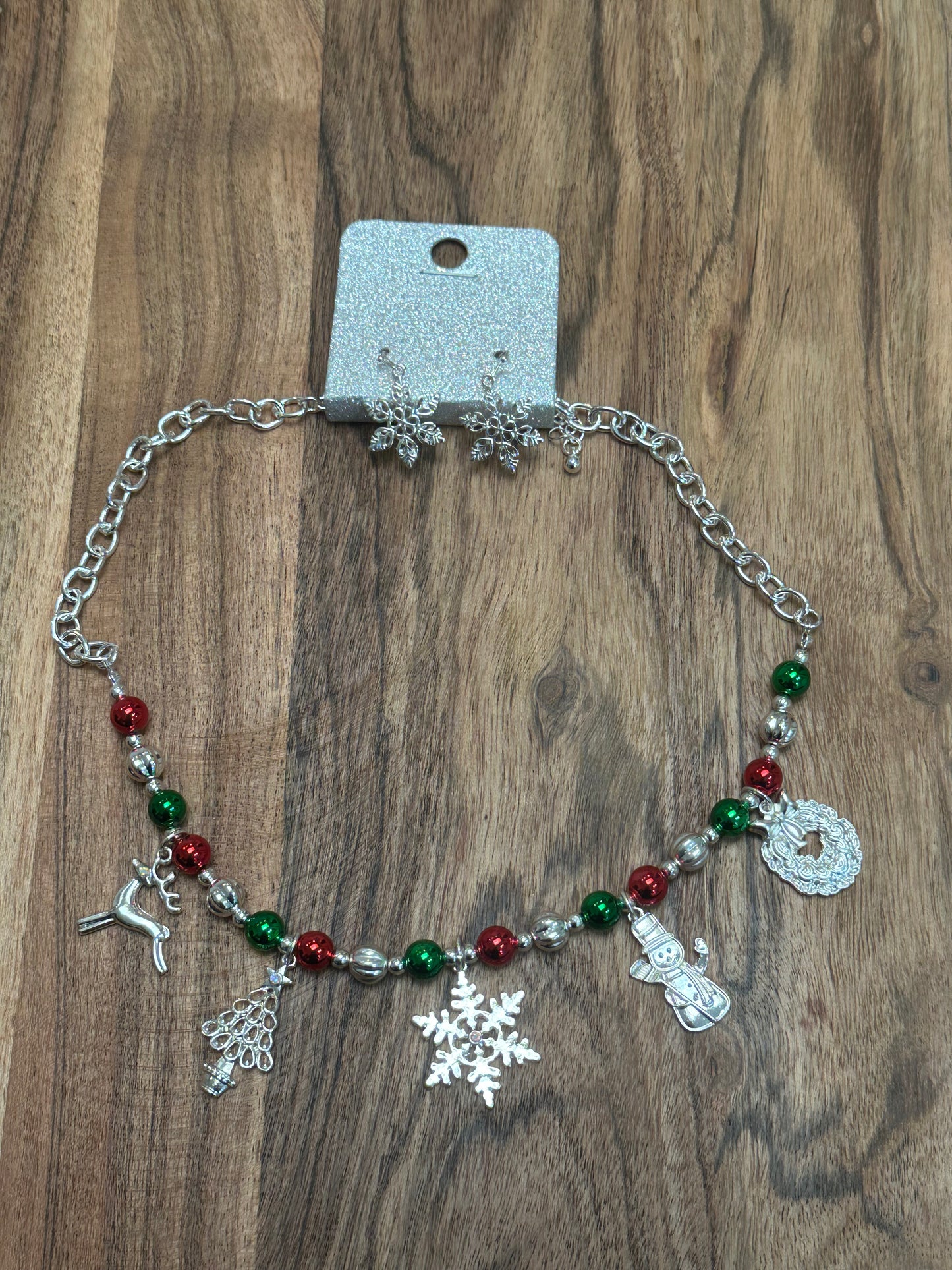 Silver Snowflake Necklace with Earrings set