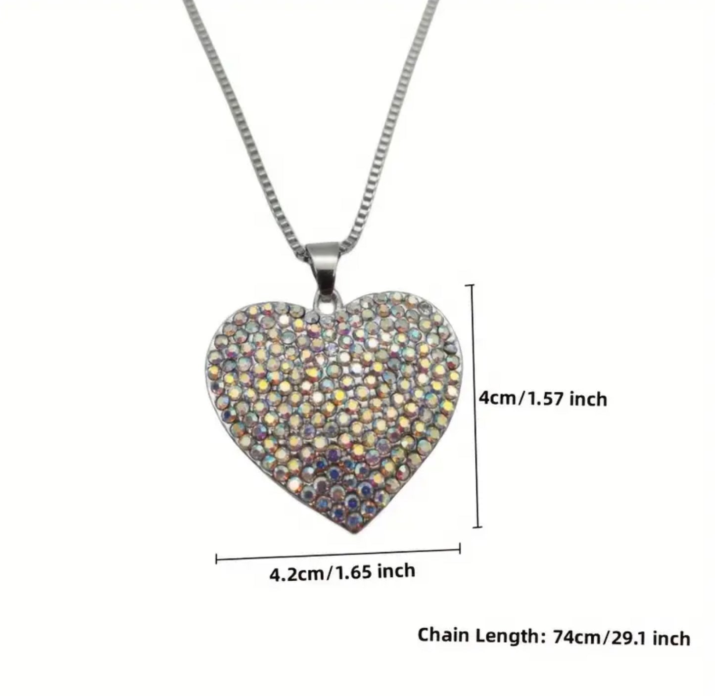 Long Chain Elegant Rhinestone Heart Pendant Necklace