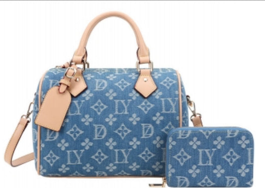 2in1 Printed Denim Shoulder Bag W Coin Purse Set DZ-1199A