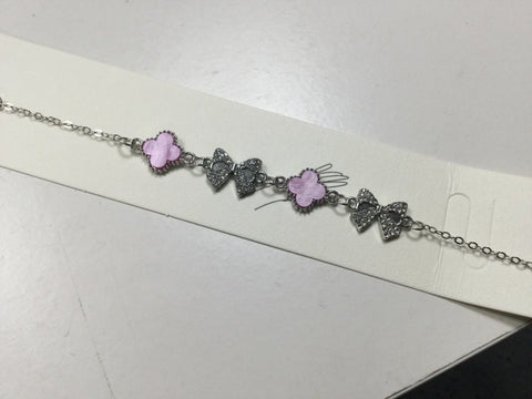Silver lavender bow bracelet