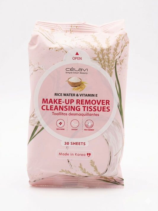 Rice Water & Vitamin E Make-Up Remover Cleansing Tissues – 30 Sheets