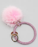 Pom-Pom Crystal Rhinestone Bangle Key Ring-Hot Pink Daily Birthday Anniversary pink blue green orange