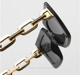 Square Frame Chain Decorated Sunglasses for Men and Women Fashion Retro Large Frame Sunglasses Sunglasses Sport